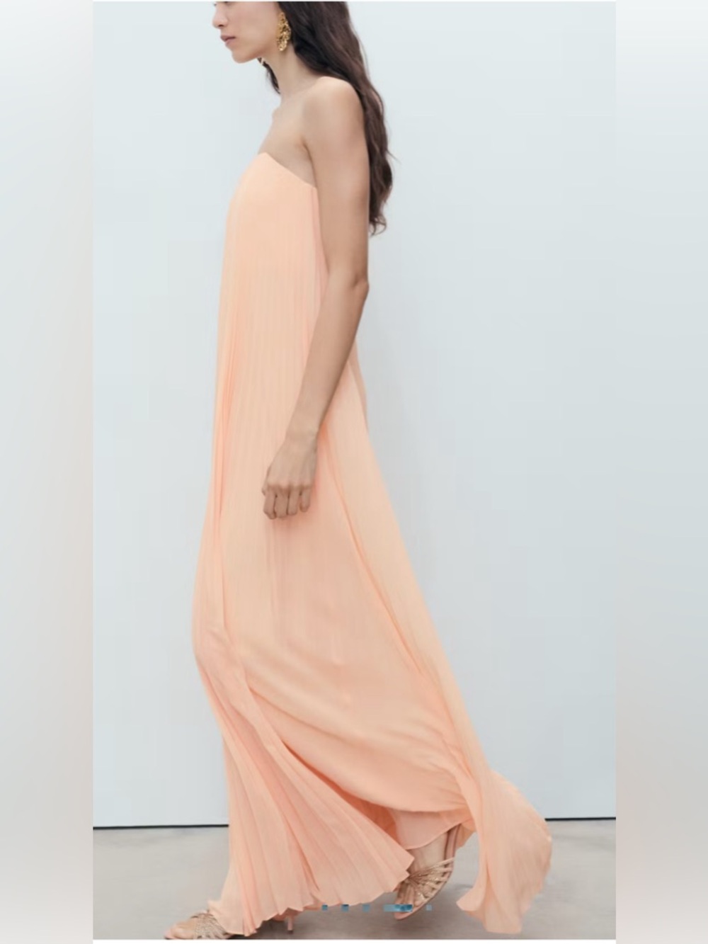 Mango Strapless Peach pleated Maxi Dress